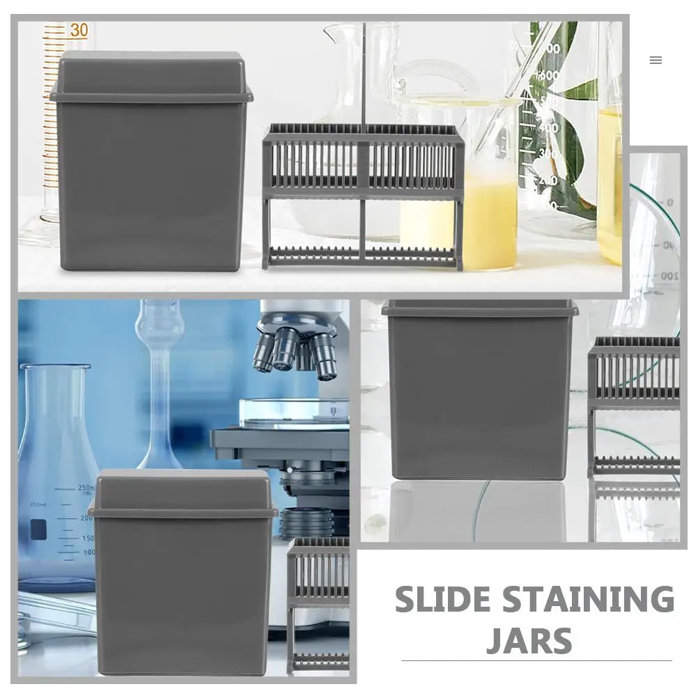 

2 Sets Slots Plastic Microscope Slides Staining Rack Jar Lab Microscope Slides Staining Jar Grade Gray Storage Solution