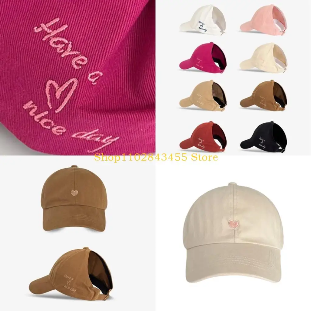 49MC Girl Embroidery Heart Baseball Caps Eye Catching Travel Gathering Visors Hat Teens Half Empty Top Hat for Cycling Hiking