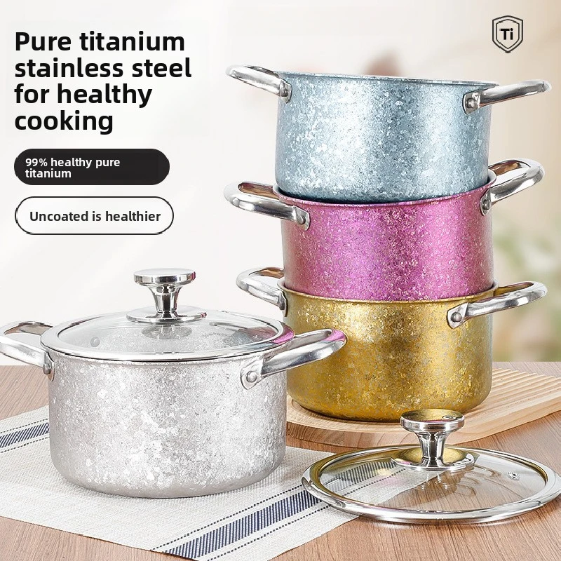 Large Capacity Thickened Icy Frost Pure Titanium Stock Pot Non-Coating Lightweight For Home Camping Gas Induction Electric