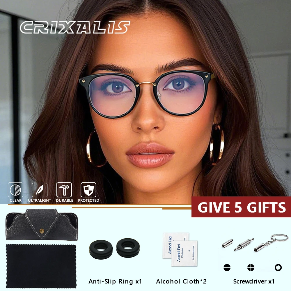 

Модные круглые очки CRIXALIS для женщин, очки для коррекции близорукости, высококачественные оптические очки в металлической оправе UV400