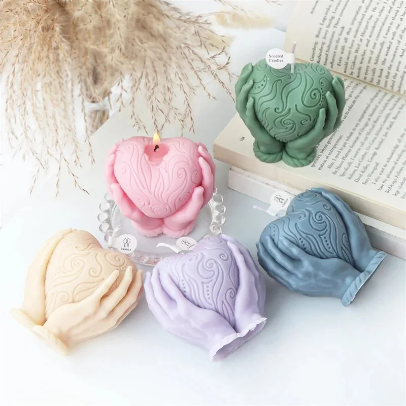 DIY Handheld herzförmige Kerze Silikonform geprägtes Muster Seifenform 3D Liebe Aromatherapie Creme machen Valentinstag Geschenk – Detail 4