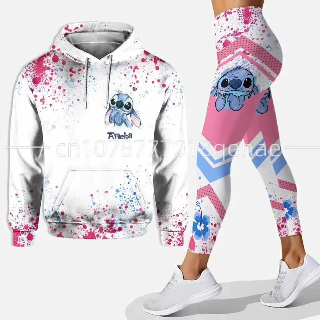 2024 Autumn New Fashion 3D Women's Set Sports Disney Cute Stitch Yoga Sportswear Hoodie Women's Set Clothing