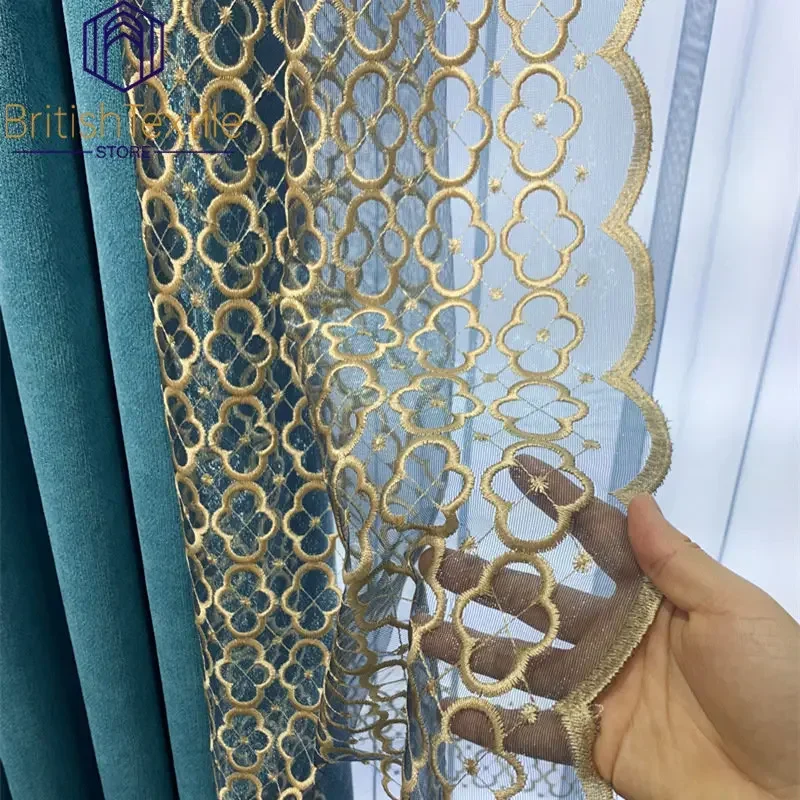 

Modern Curtains for Living Dining Room Bedroom Luxury Villa Thickened Chenille Embroidery Stitching Embroidered Tulle Window