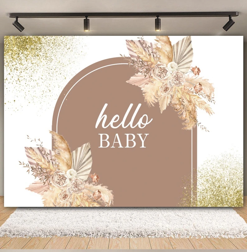 Oh Baby Shower Backdrop Newborn 1st Birthday Party Baptism Bohemian Pampas Grass Flower Boho Hello Baby Photography Background