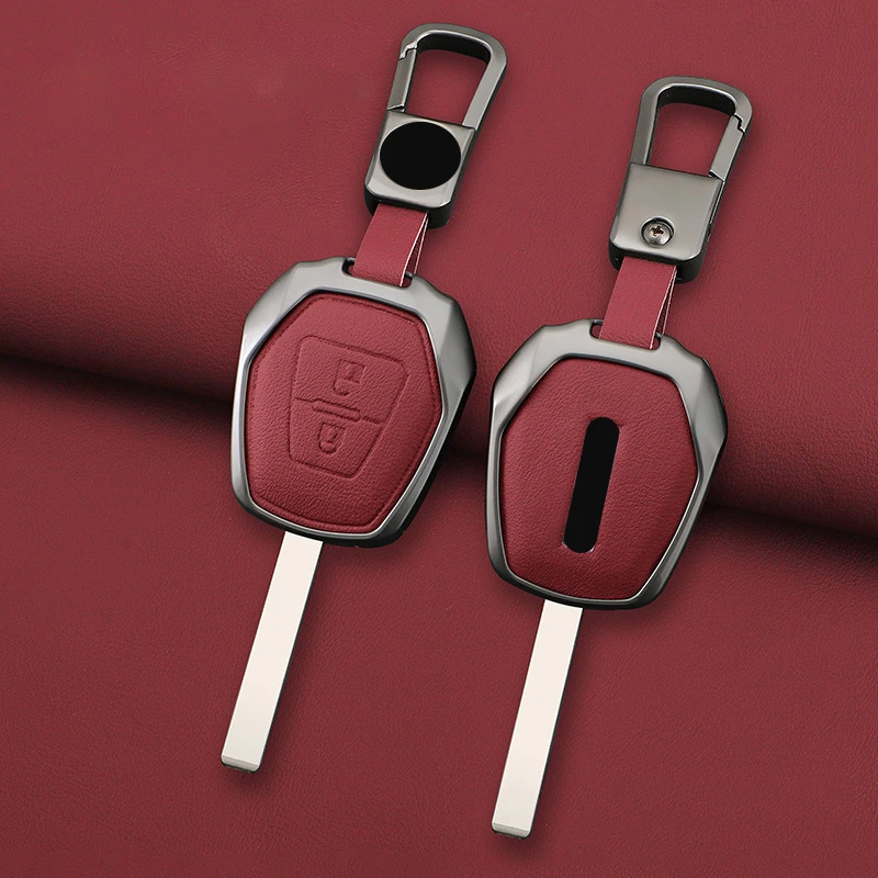 Zinc Alloy Leather Car Remote Key Fob Cover Case Protector Holder Shell for Isuzu D-max Mux Truck Dmax Auto Keychain Accessories