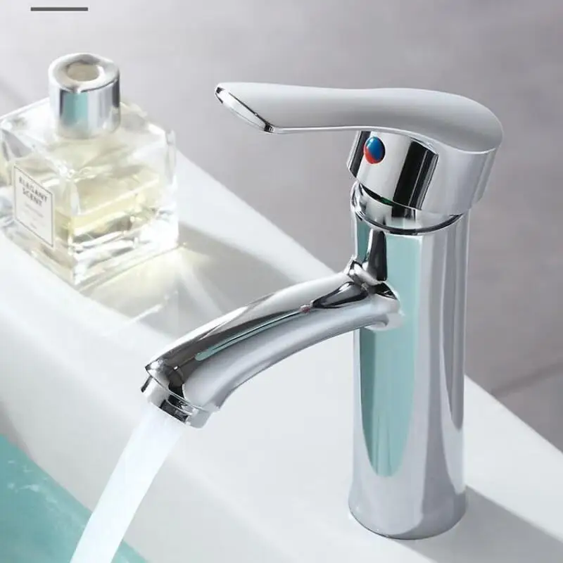 Stainless Steel Faucet Single Hole Cold Hot Water Bathroom Basin Sink Tap, Home Use Splash Proof Faucet