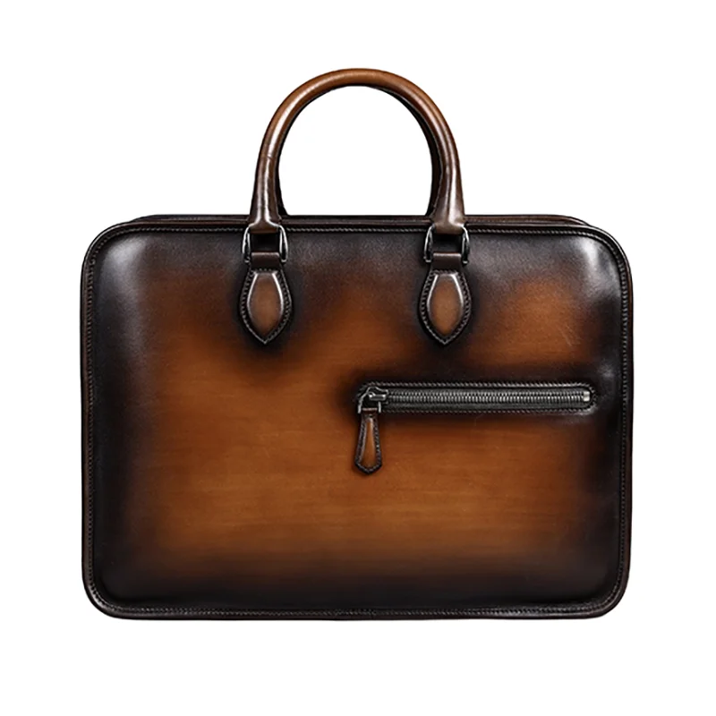 DIMY 2025 briefcase men's leather business niche handmade color retro men's bag double-layer large capacity computer bag handbag