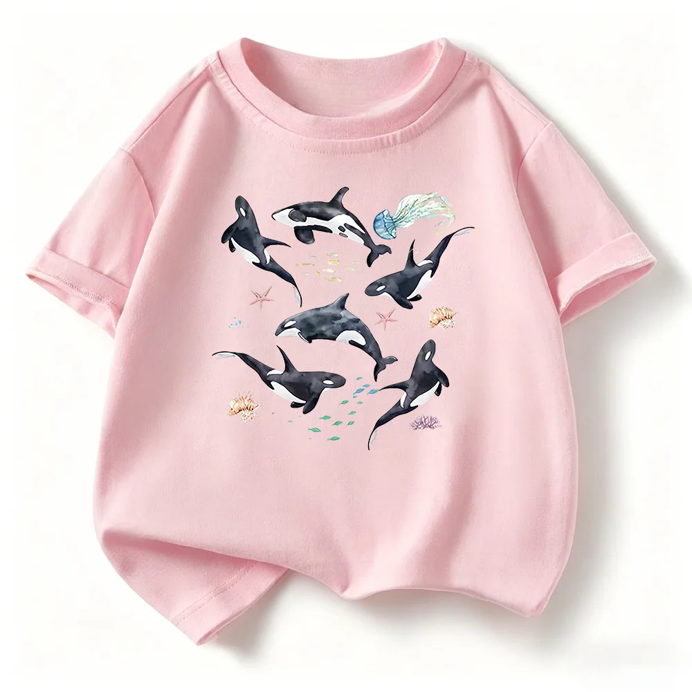 Summer Fashion Children's T-shirt Loose Comfortable Soft Skin Friendly Stylish Versatile and Fun Killer Whale Print Top