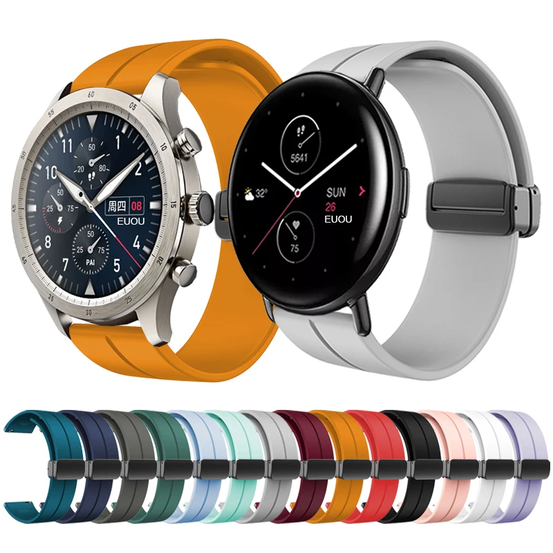 Pulseira magnética de metal, pulseira de silicone para Amazfit Zepp E Circle e pulseira esportiva quadrada