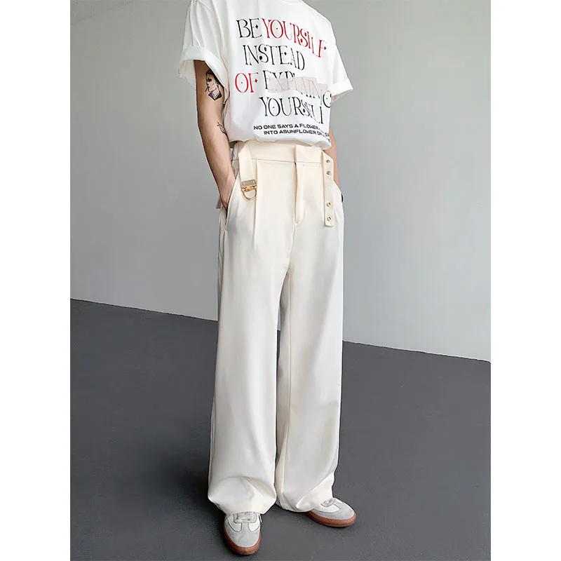 Apricot Suit Pants Men Fashion Society Mens Black Dress Pants Korean Loose Casual Wide Leg Pants Mens Office Formal Trousers