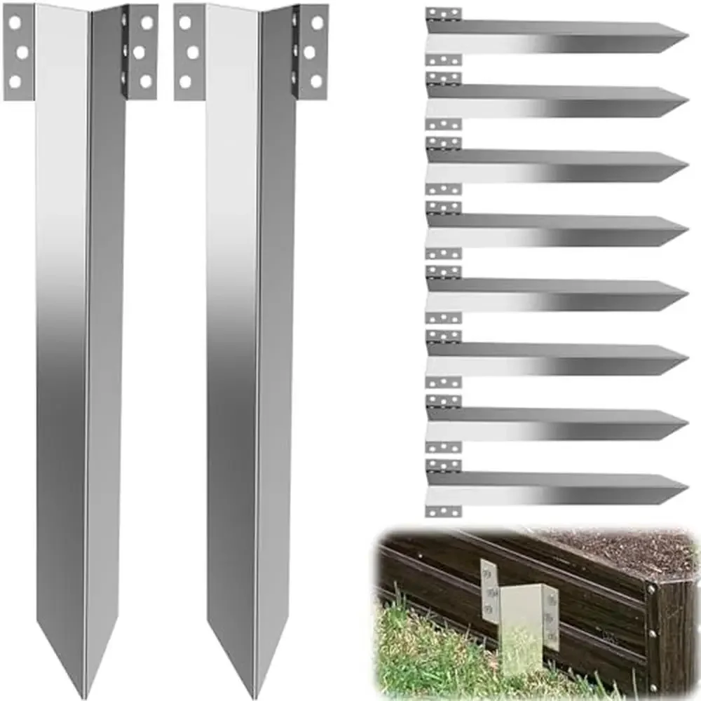 

10 Pack Heavy Duty Metal Landscape Edging Stakes Driveway Garden Timber Planter Raised Railway Sleeper Bracket Fixing Pegs Set