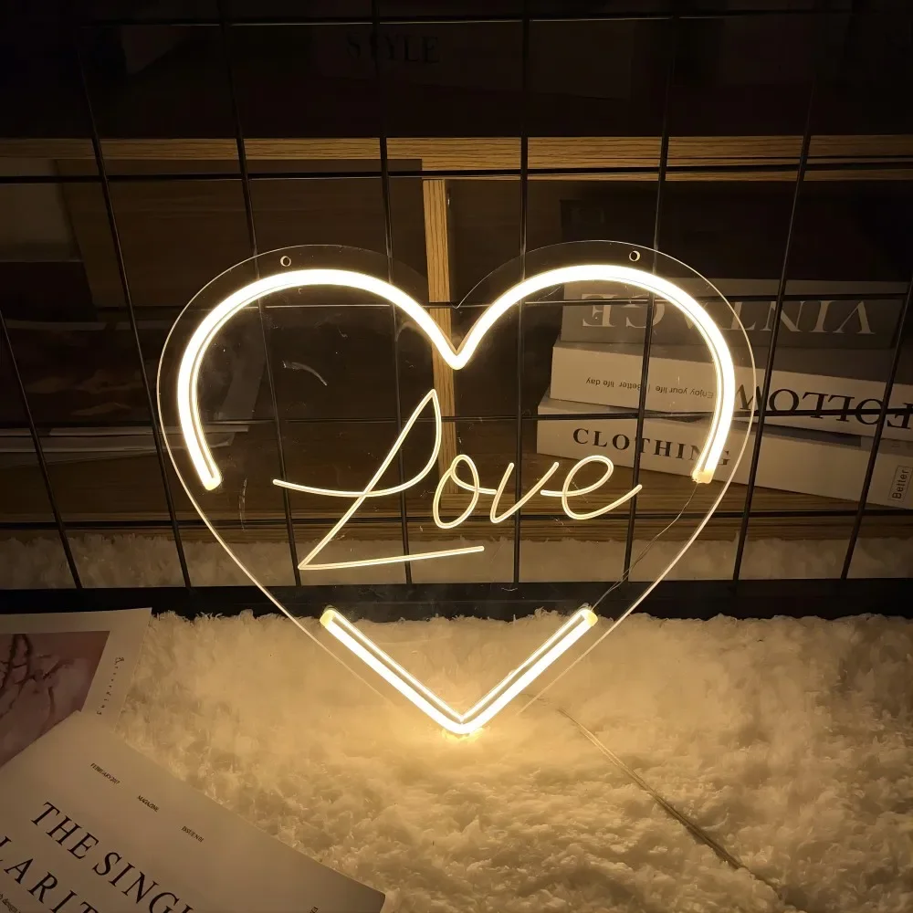 Love Heart-shaped Neon Sign Carve Personl LED Lights For Cafe Bar Room Decors Aesthetic Wedding Decoration Support Customized