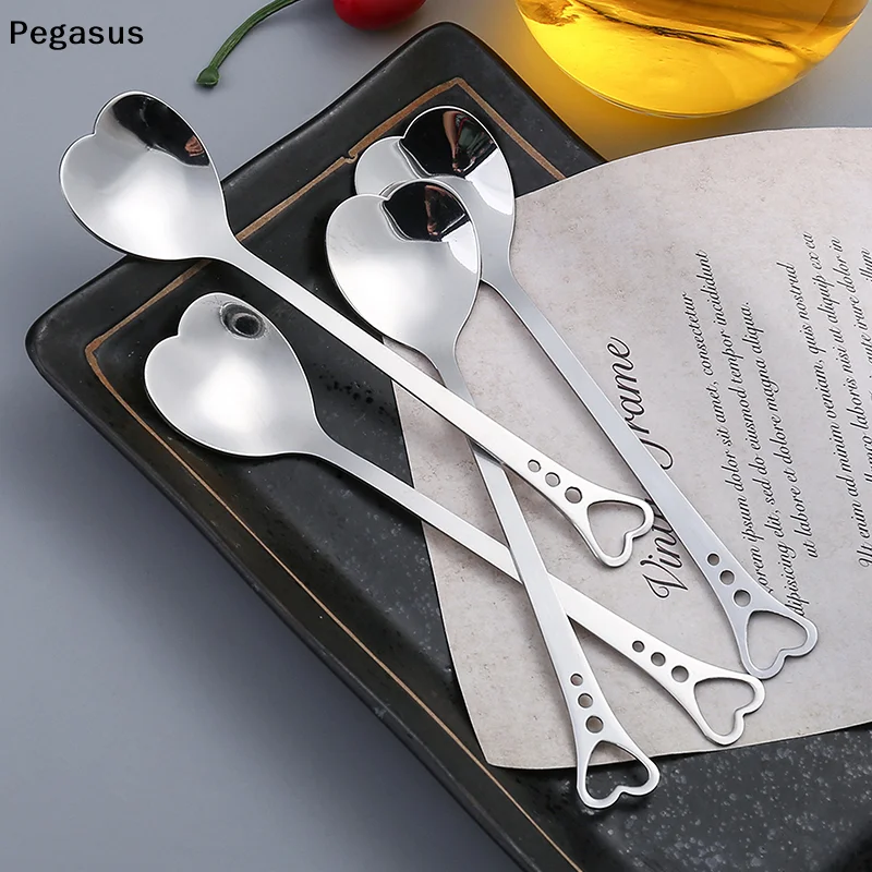 [S]Coffee Spoons Creative Valentines Day Coffeeware Heart-Shaped Silver Kitchen Accessories Dinnerware Portable Stainless Steel