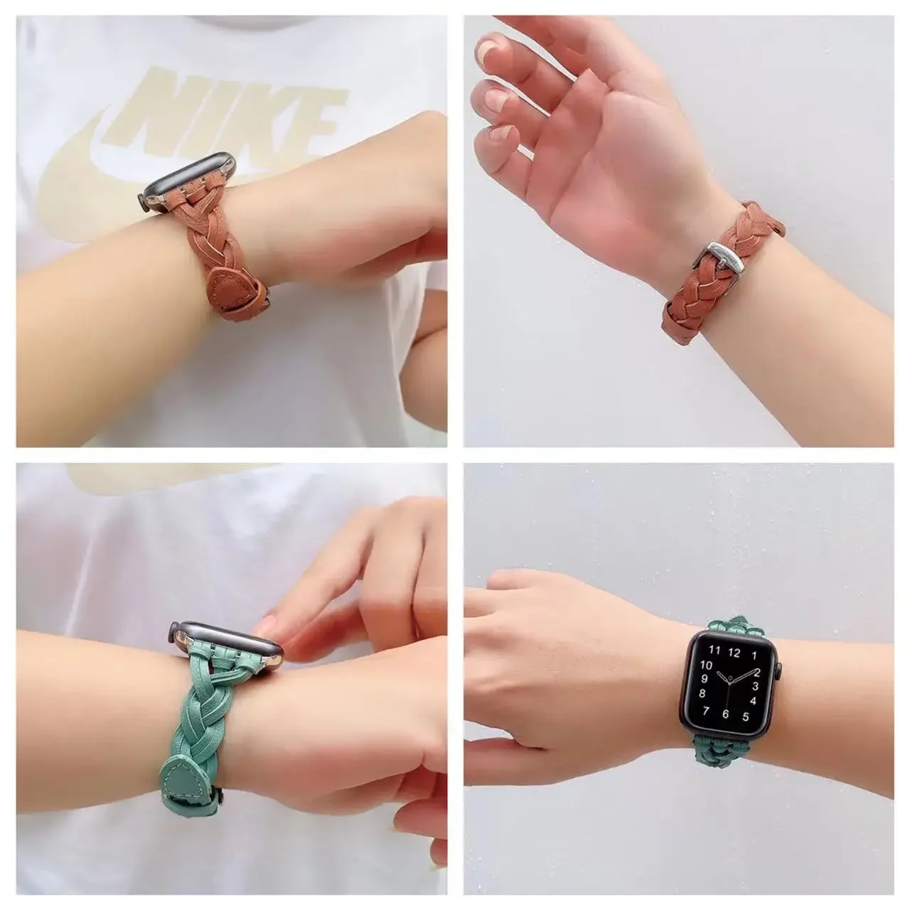 Leather Strap For Apple Watch Ultra 10 9 8 7 45mm 41mm 42mm 46mm Slim Breathable Woven Bracelet For iWatch 6 5 4 SE Band Correa