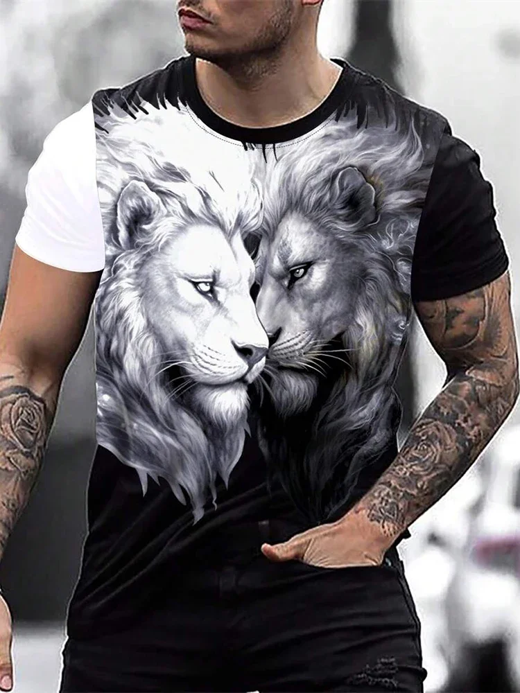 

Summer Outdoor Casual Men's T-shirt Lion Print Men's T-shirt Daily Street Men's Short-sleeved Top Running Sport Fashion T-shirt