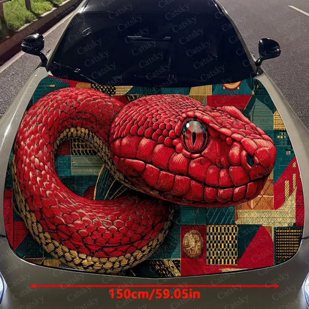 Stylish Art Deco Snake Auto Cover Sticker, Waterproof and Self-adhesive Auto Hood Decal, Auto Vinyl Wraps, Cool Car Exterior Dec