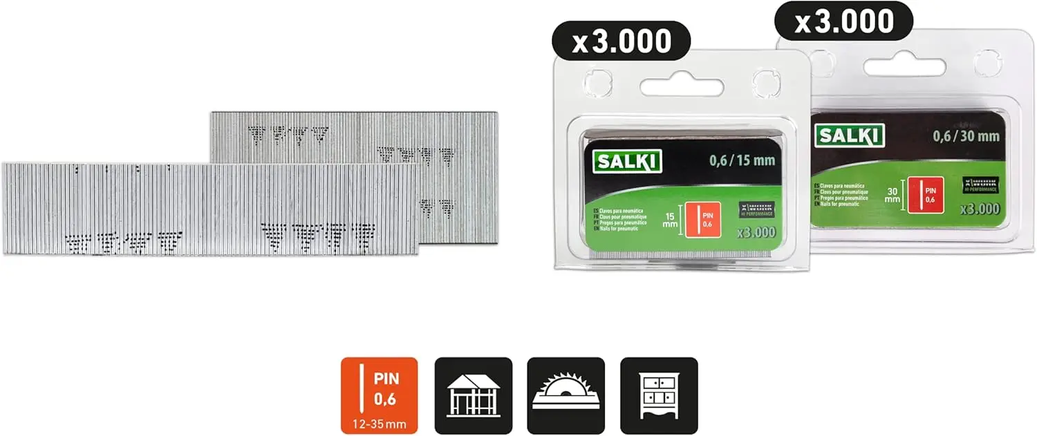 حزمة SALKI Clavadora CSK P06 + نفطة SALKI Pin 0,6 15mm y 30mm B Pistola de Clavos Neumatici Grapadora para trabajo d
