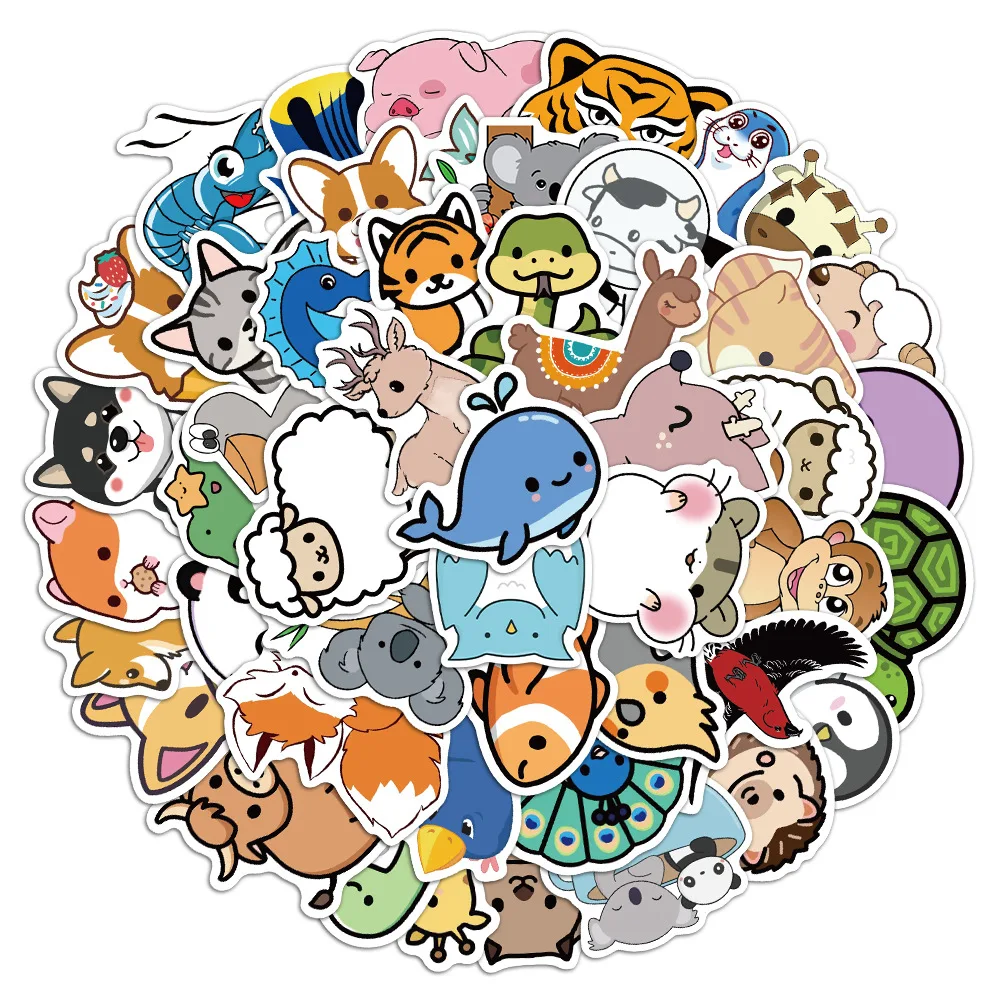 50pcs Cute Little Animal Sticker Pack Waterproof Laptop Skin Cute Phone Case Kawaii Packaging Art Supplies Stationery