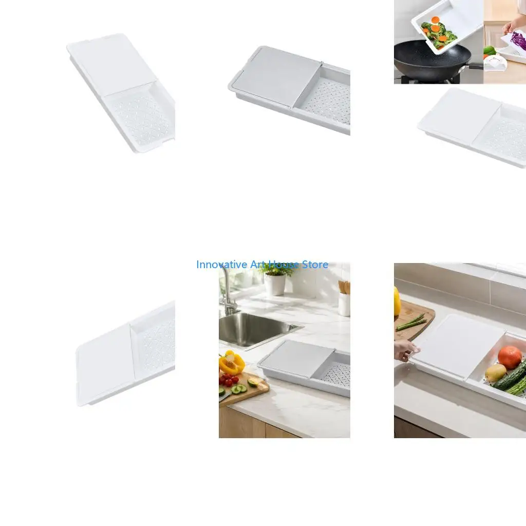 E1PC Vegetable Washing Board with Draining Basket, Kitchen Chopping Station for Small Counter Cooking and Produce Care