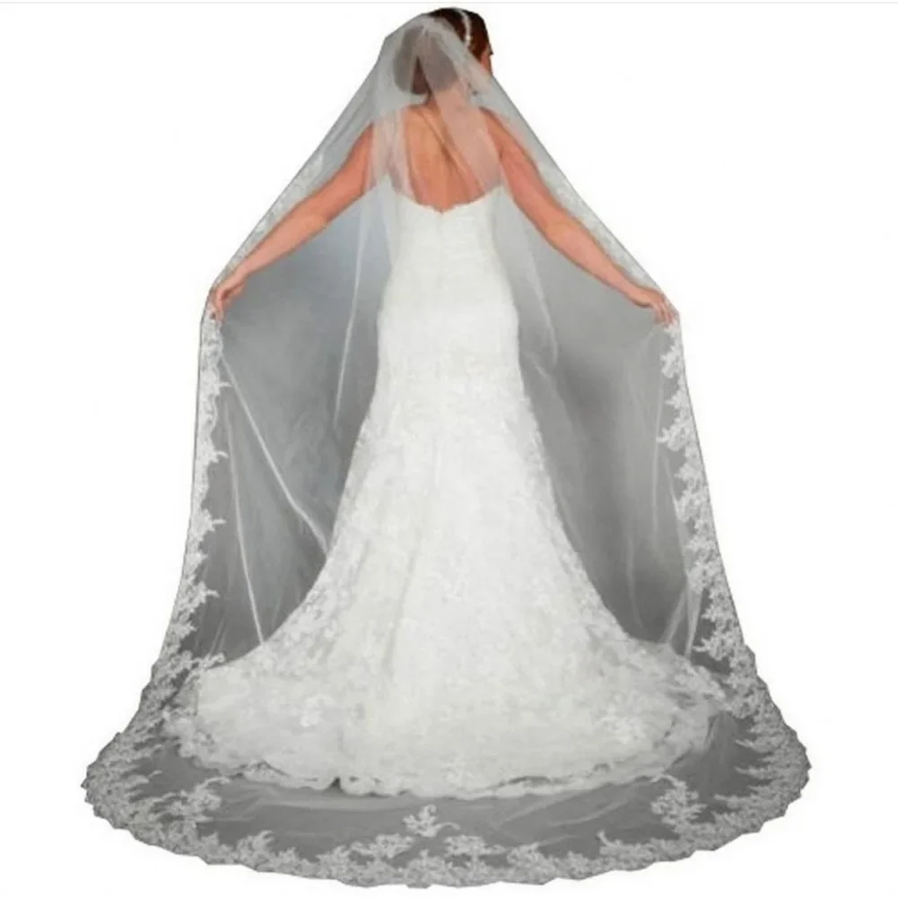 

Womens 1 Layer Lace Applique Edge Wedding Veils Tulle Bridal Veil Accessories Women