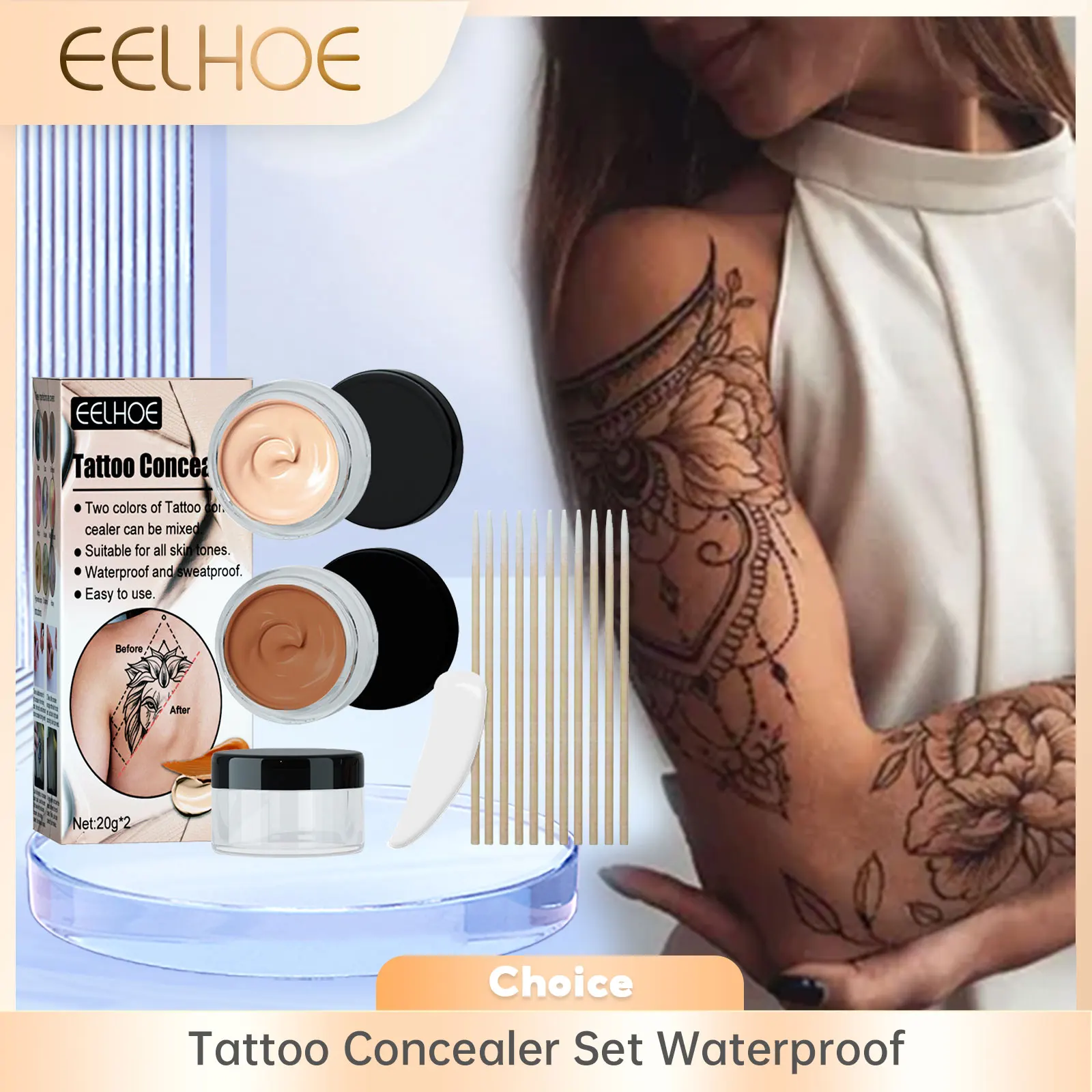 EELHOE Tattoo Concealer Waterproof Cover up Body Foundation Cream Birthmark Cover Scar Tattoo Double Colo Tattoo Concealer Cream