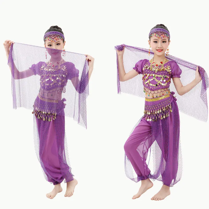 Kid Oriental Indian Bollywood Belly Dance Top Harem Pants Set Girls Arabic Halloween Cosplay Costume Children Stage Rave Outfit