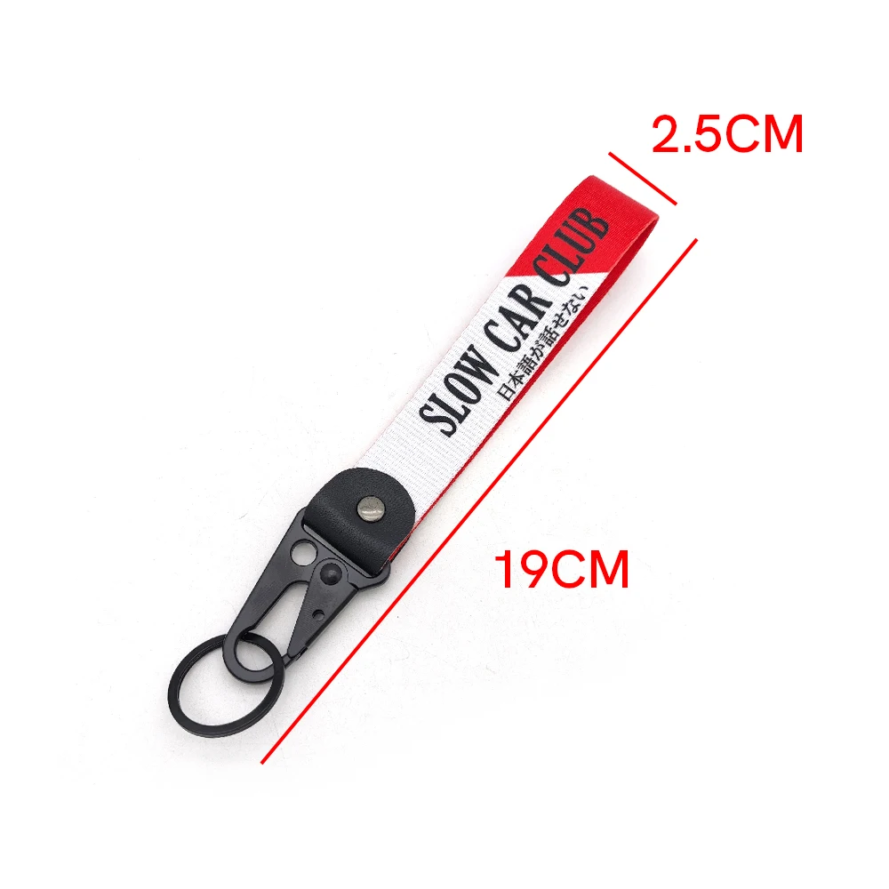 2 Design SLOW CAR CLUB Keyring Nylon Keychain JDM Racing Style Durable Car Motorcycle Key Tag Red Sun Graphic Accessories