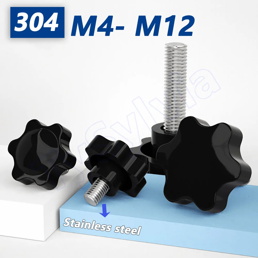 Stainless Steel Plum Hand Knob Screws 304 Thread Clamping Bakelite Head Bolt Tightening Thumb Screw M4 M5 M6 M8 M10 M12