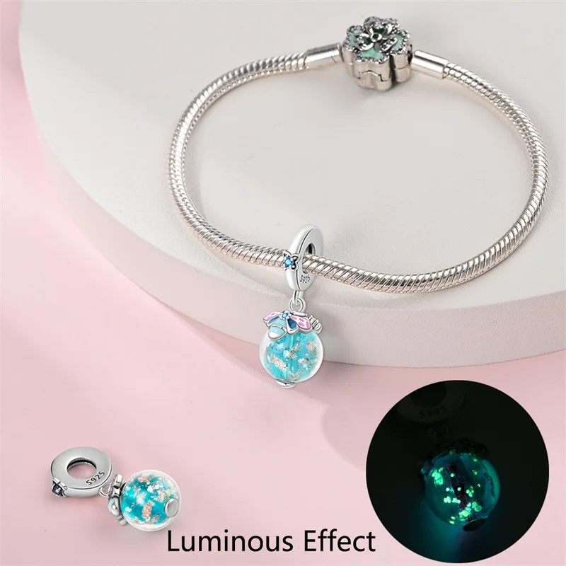 925 Sterling Silver Luminous Apple Lantern Elf Deer Pendant Balloon Rainbow Donut Charms Beads Fit Qikaola Bracelets DIY Jewelry