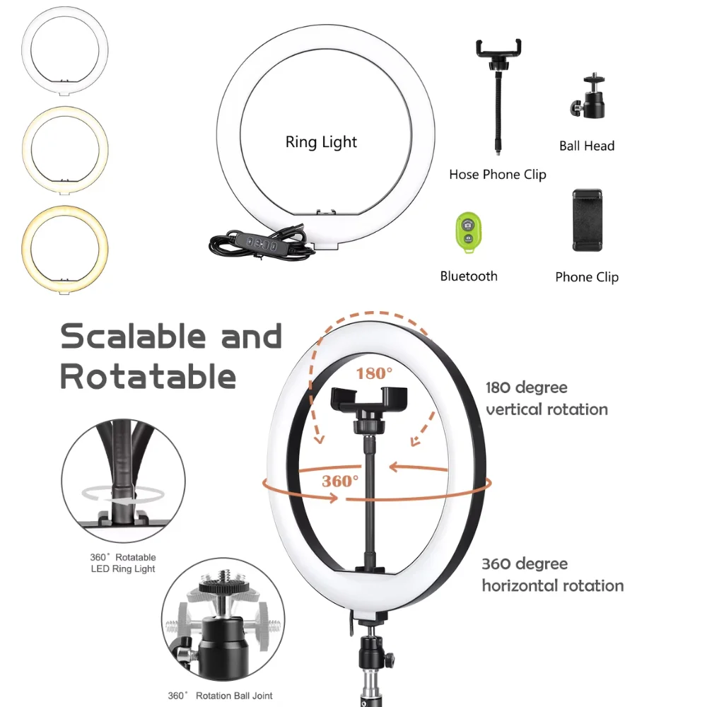 

SH 10inch Ring Lamp Photography LED Ring Light Selfie Ring Lighting No Tripod Stand for Smartphone Youtube Makeup Video Studio