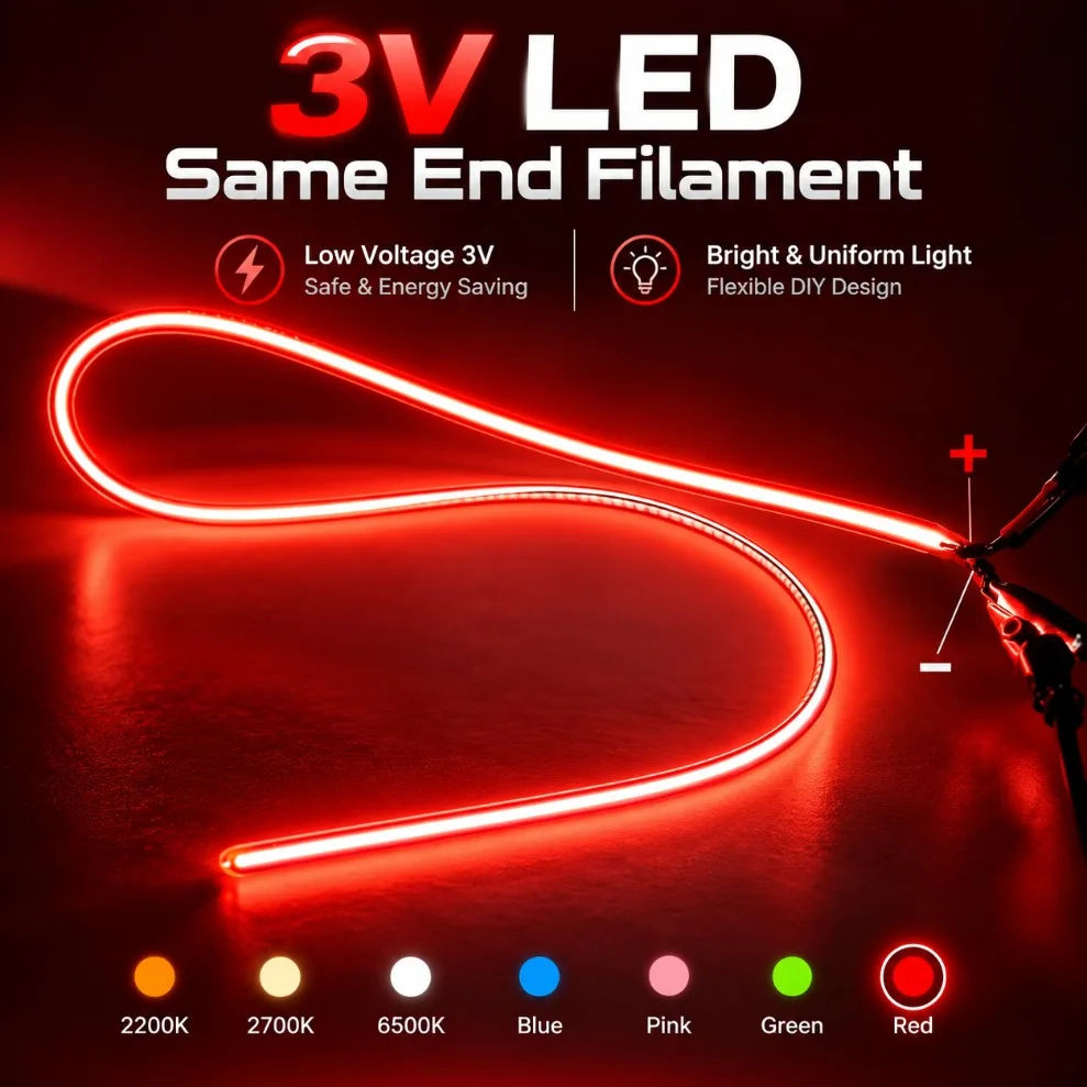 LED Filament 3V Ultra-Slim Same-End Spiral Flexible Retro Edison Bulb Diode Replacement DIY Holiday Decoration Lamp Accessories