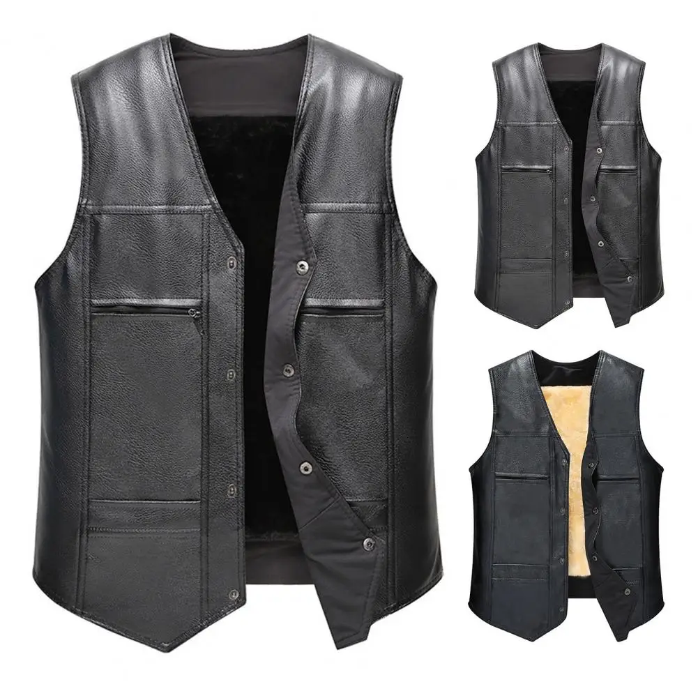 Men Waistcoat  Fabulous Faux Leather Windproof Extra Warm Motorcycle Waistcoat  Windproof Winter Waistcoat