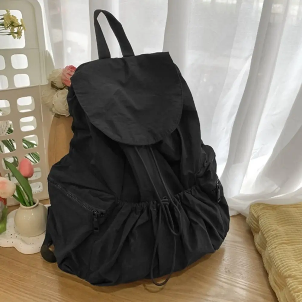 

Portable Nylon Drawstring Backpack Casual Lightweight Canvas Shoulder Bag with Handle Waterproof College Student Schoolbag