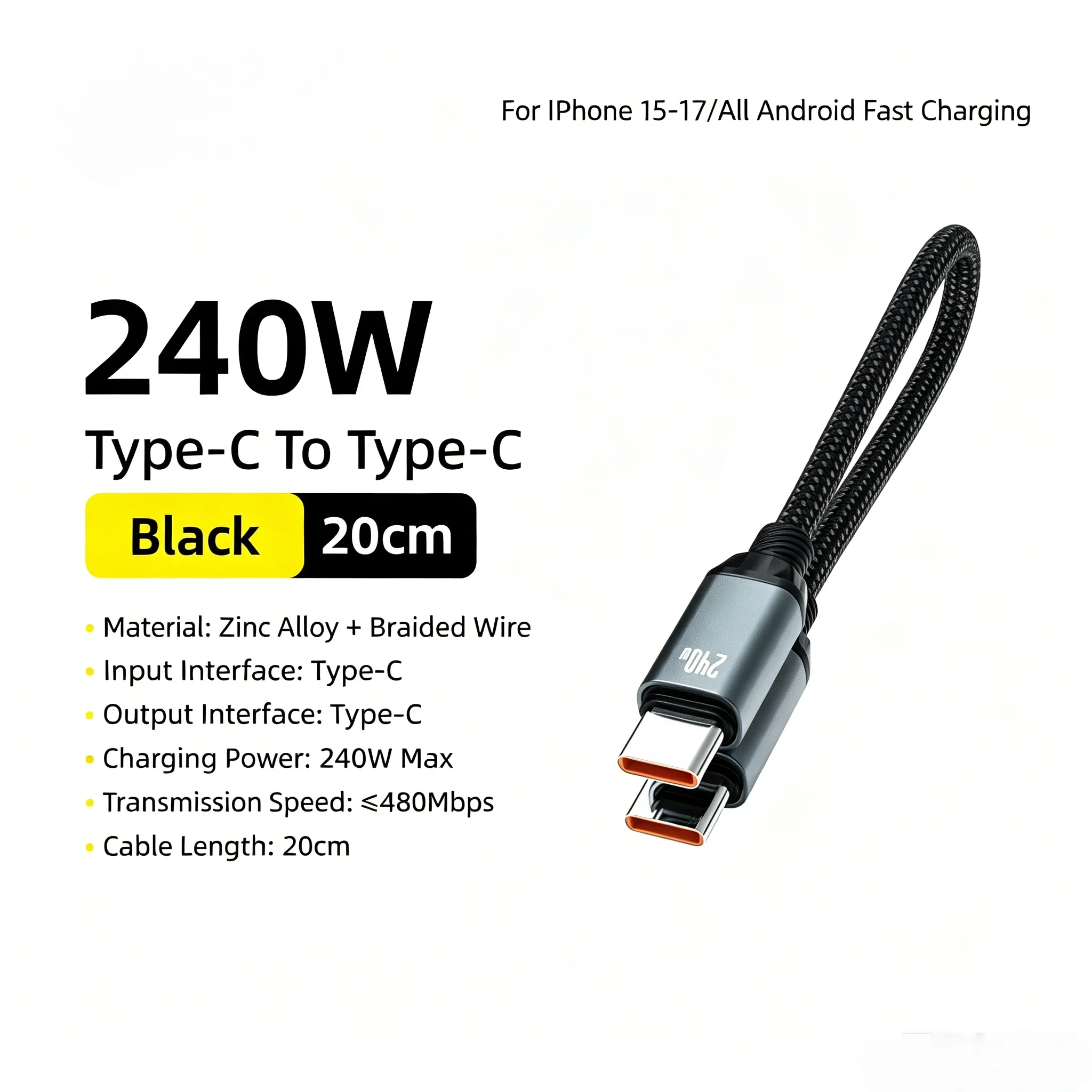 240W Ultra-Short Data Cable for Mobile Phone Fast Charging, Compatible with Both Apple and Huawei, with a Magnetic Attraction of