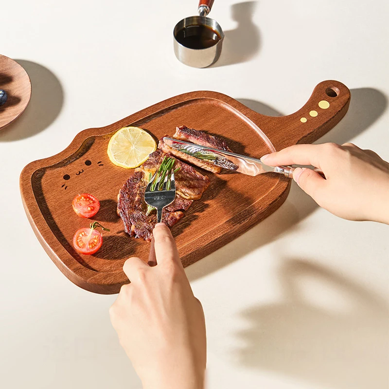 Tabla de cortar de carne de gato de sándalo, bandeja de Pizza de madera maciza, cortador de pan, accesorio de cocina de madera de calidad para el hogar y el restaurante