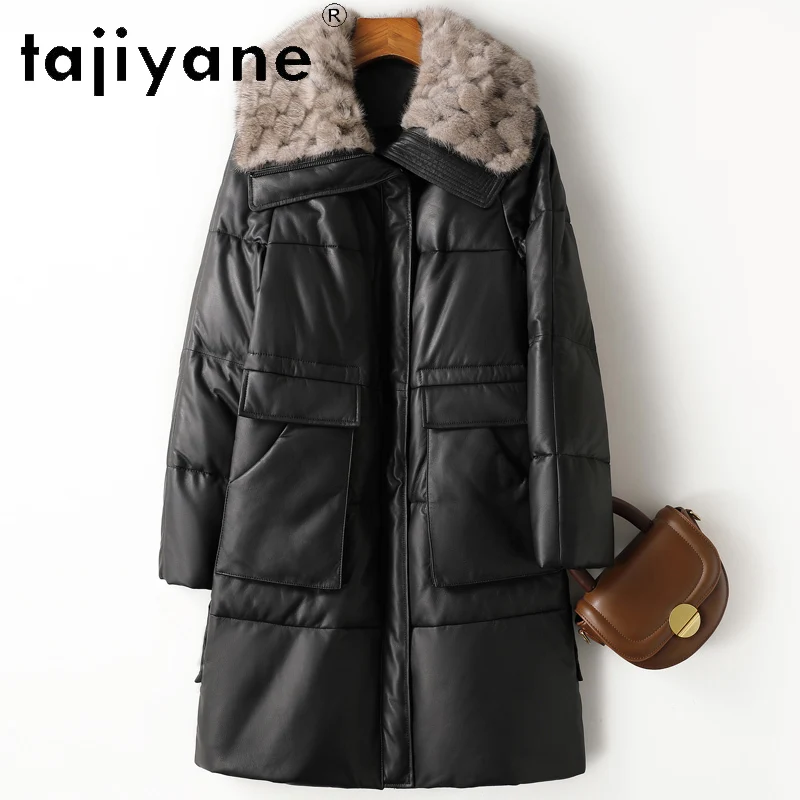 TAJIYANE Piumino d'oca bianco Donna Vera pelle di pecora Giacca in pelle Collo in pelliccia di visone Piumini 2025 Abiti invernali donna 3)