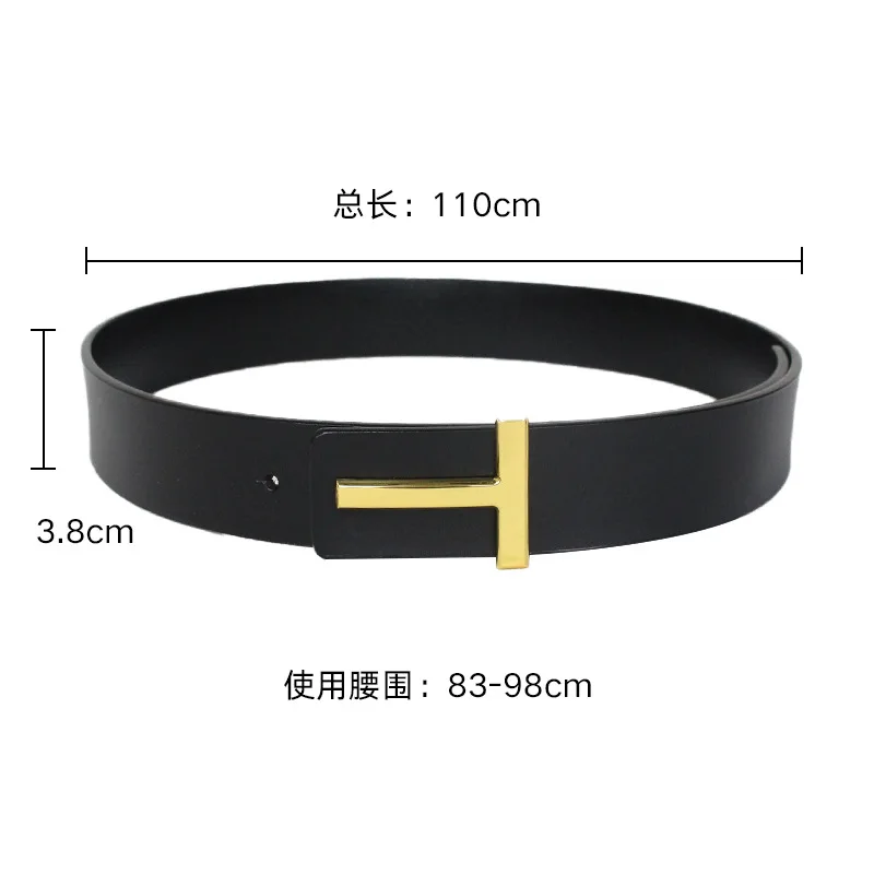 Luxury 3.8cm Width TF Real Leather Designer Brand T Outdoor Men Belt Soft Real Accessories Women Black Belt