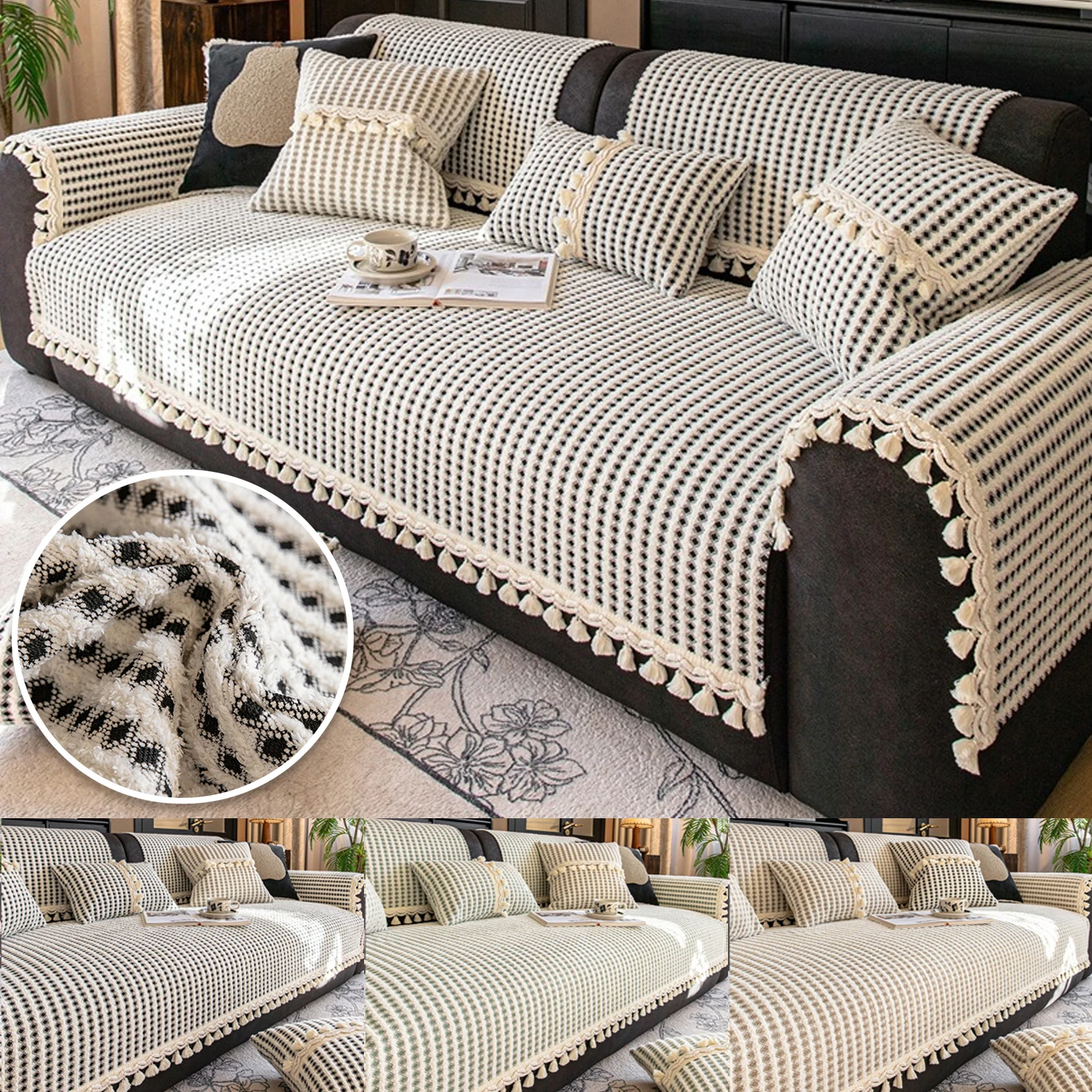 

1PC Warm Jacquard Tuffed Fleece Anti-Slip Sofa Cover for Living Room Couch Seat Cover Universal Sofa Slipcover Furniture Towel