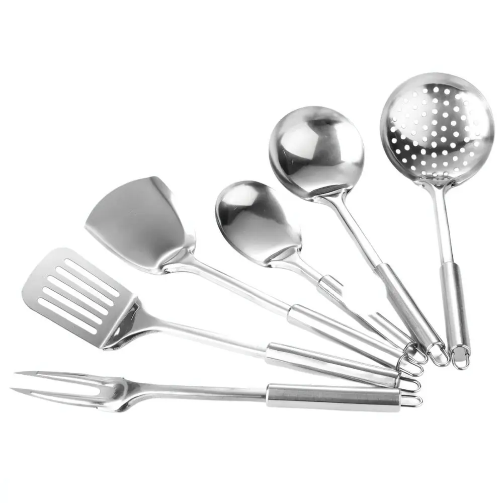 Modern Stainless Steel Cooking Gadgets Set Heavy Duty Spatula Ladle Skimmer Turner Nonstick Kitchen Utensil Kit