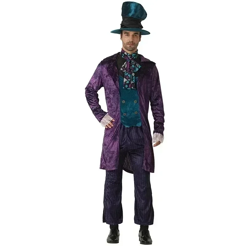 Halloween Couple Alice In Wonderland Clock Mad Hatter Cosplay Costume Adult Fairy Tale Dress Women Magic Show Tuxedo Fancy Dress