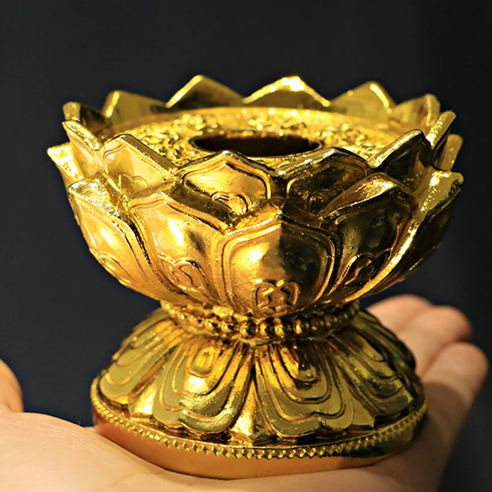 

Sturdy Golden Prayer Wheel Base with Lotus Design Alloy Stand for Hand Held Religious Mounting Fixture