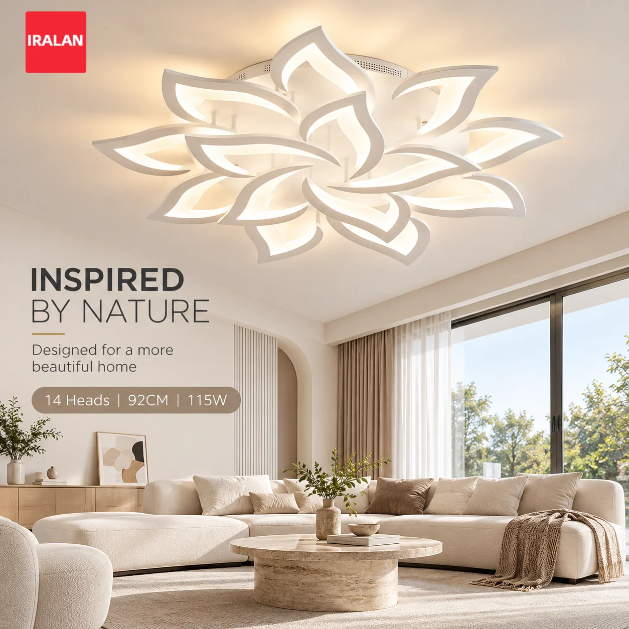 IRALAN LED Dimmable Lotus Petal -shaped Chandelier Chandelier with Remote Control Suitable for Bedroom and Restaurant Fixtures