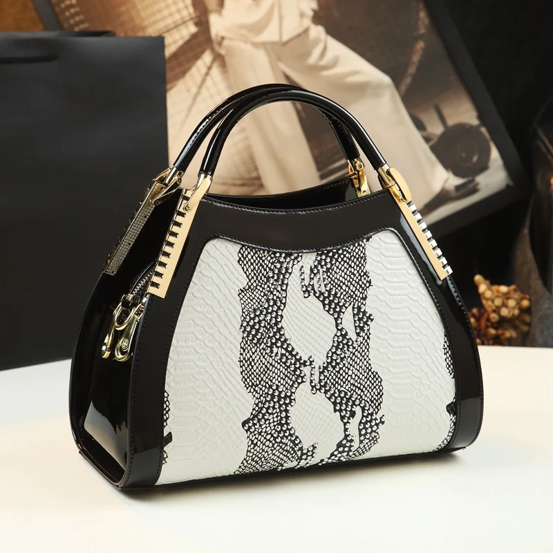 

Cowhide Leather Women handbag 2023 new fashion Serpentine portable tote bag ladies crystal diamonds shoulder messenger bags