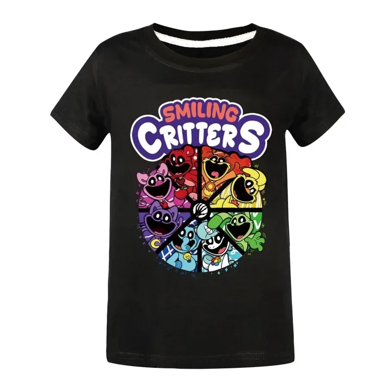AD1 ゲーム笑顔クリッターズボーイズプリントキッズ Tシャツ夏猫昼寝漫画カジュアル Tシャツ子供服女の子 Tシャツ Kawa5@rD~