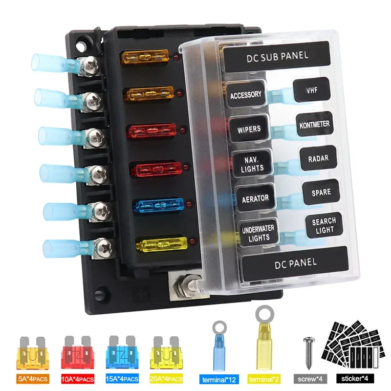 New 12-way car fuse box, with short-circuit prompt LED indicator, one in 12 out 100A high current