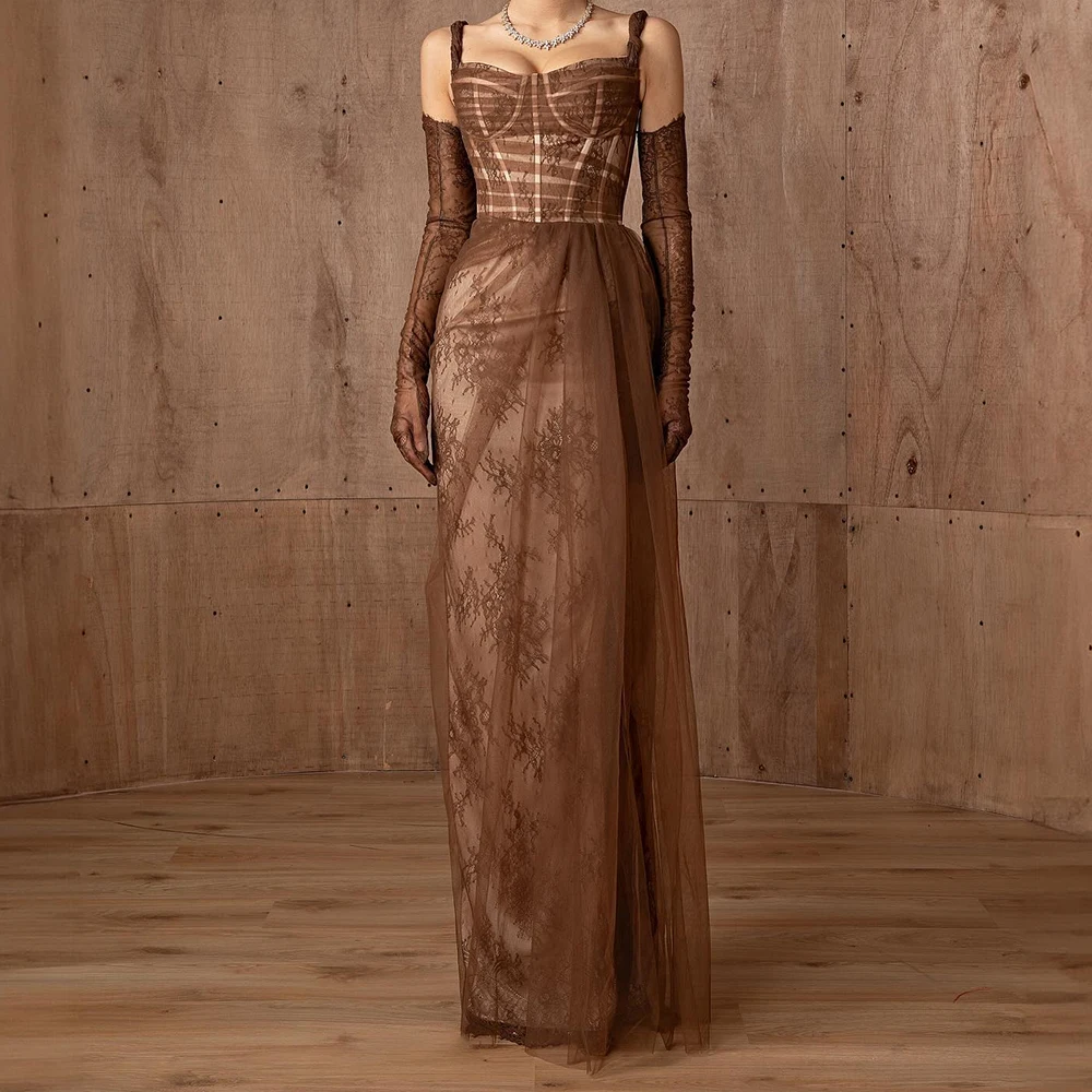 

Classic Embroidery Off the Shoulder Tulle Evening Dresses Exquisite Straight Floor Length Square Neck Long Sleeves فساتين سهرة