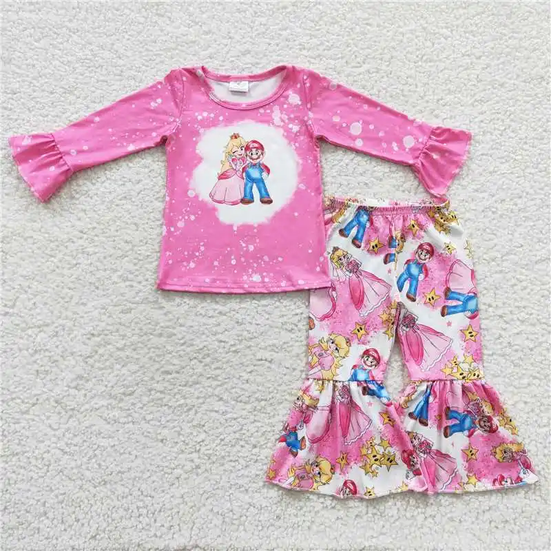 Wholesale Spring Kids Outfit Baby Girl Clothes Boutique Winter Pink Outfit Ruffle Pants Toddler Children Clothing