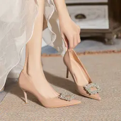 Woman Pumps on Heeled Wedding Bride Shoe Rhinestone Pointed Toe with Crystals Shoes for Women Diamond High Heels Casual Offer 39