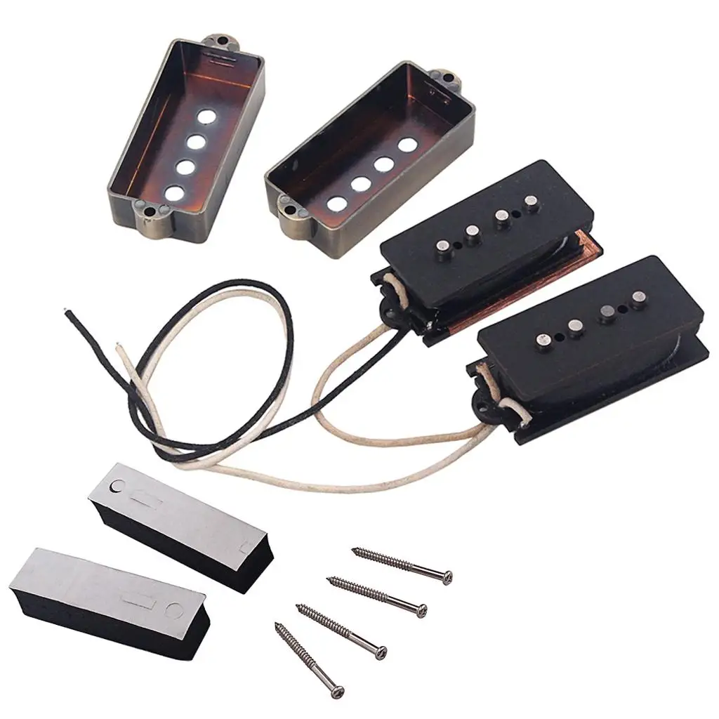 Bass Guitar Pickup Neck Bridge Set with Alnico V Magnets Classic Tone Sound Pickup for 4 String Precision Bass Instruments - view 3