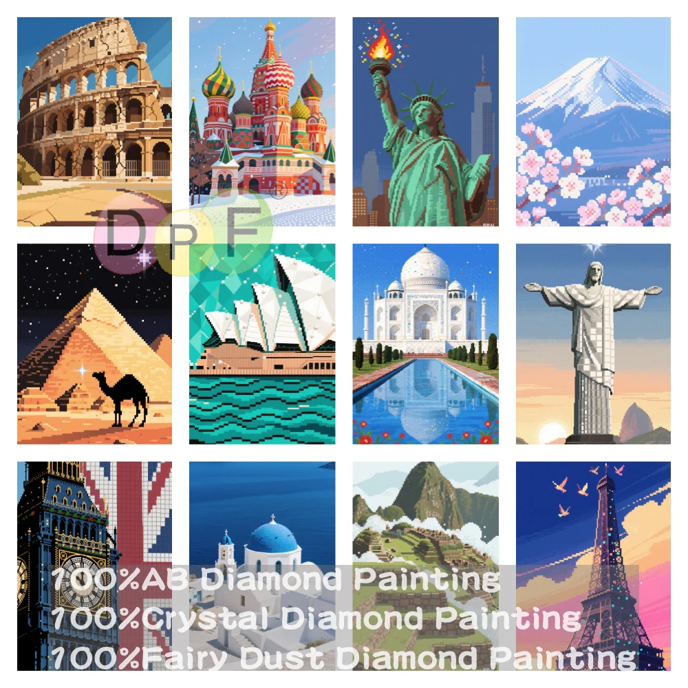 

DPF 100% полная фея пыль дрель кристалл AB алмазная живопись пиксельная архитектура вышивка искусство домашний декор ремесла подарок